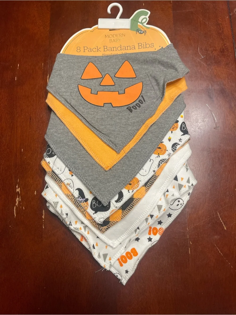 Modern Baby Halloween Bandana Bibs - Gray & Orange (8 Pack)